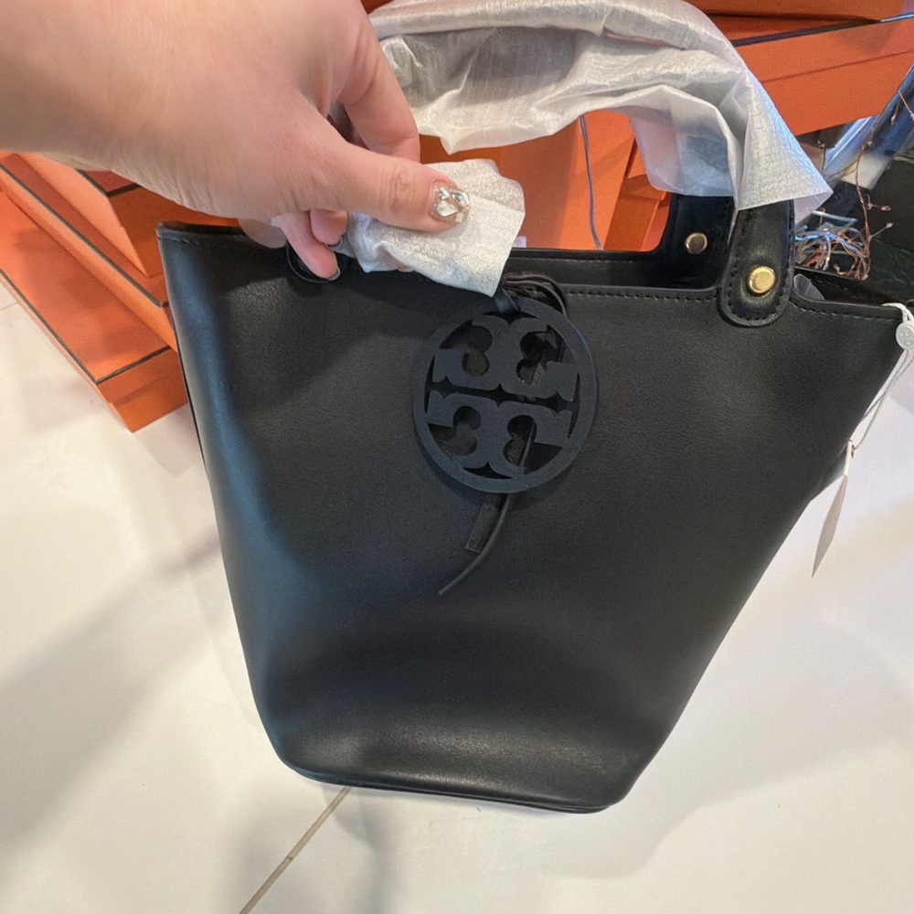 Tory Burch Black Tote with Logo Charm